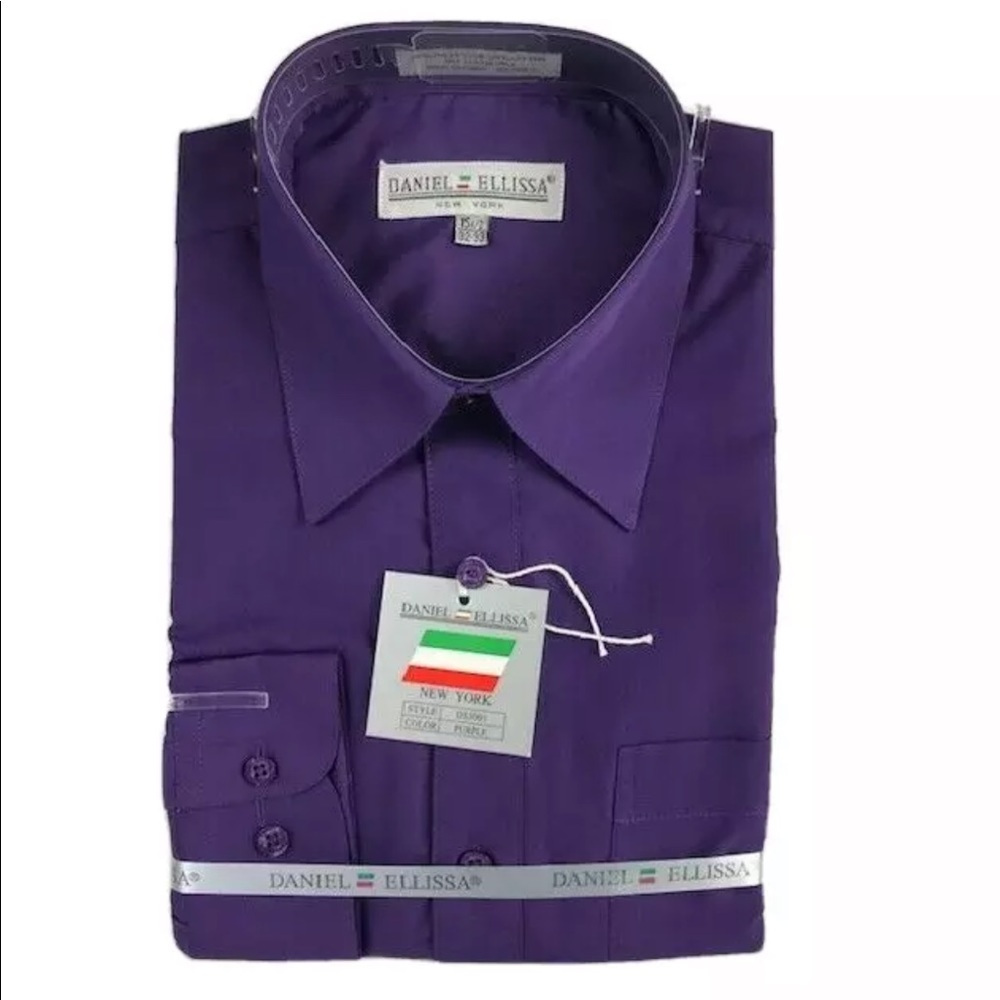 Daniel Ellissa Men's Purple Dress Shirt Convertible Cuffs Pocket Sizes 14.5-22.5 - Picture 3 of 3